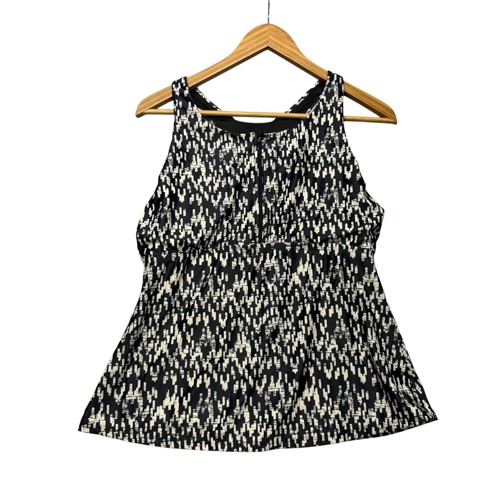 Sol Borne Womens Tankini Top 1X Black White Racerback Zip Athletic